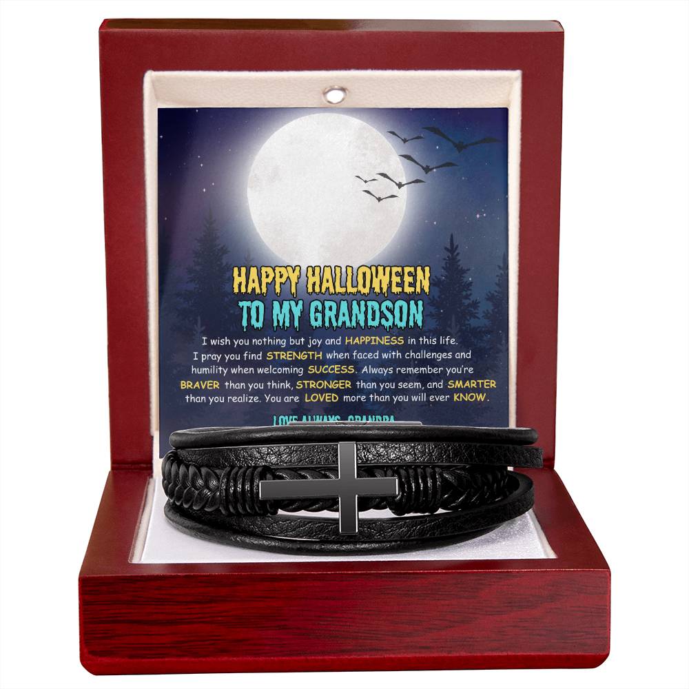 Grandson | Happy Halloween | Love Grandpa | Cross Bracelet